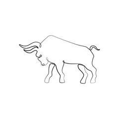 Bull, continuous line drawing, Chinese New Year, isolated vector illustration, tattoo, print and logo design, silhouette single line on a white background.