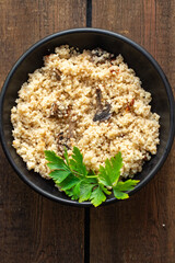 couscous second course  no meat vegetable spices appetizer fresh portion organic dish on the table healthy food meal snack copy space food background rustic. top view 