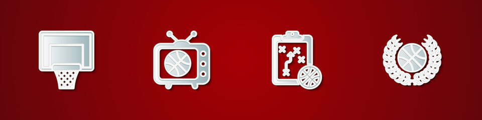 Set Basketball backboard, match on tv, Planning strategy and Award with basketball icon. Vector