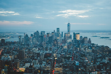 A beautiful view over downtown Manhattan from Empire State Building at sunset