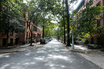 A view down a street in Brooklyn, New York on a sunny day