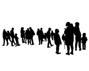 Big crowds people on street. Isolated silhouette on white background