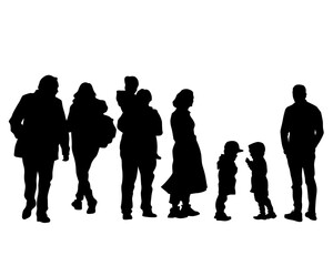 Big crowds people on street. Isolated silhouette on white background