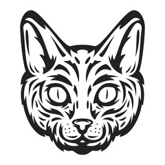 Cat head in hand drawn sketch monochrome style isolated on white background. Modern graphic design element for label or poster. Vector art illustration.