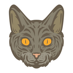 Cat head in hand drawn sketch color style isolated on white background. Modern graphic design element for label or poster. Vector art illustration.