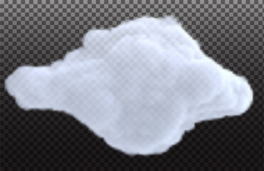 Realistic white cloud isolated on transparent background. Bright design element. Vector illustration.