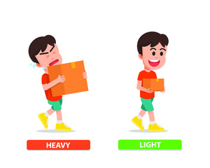 A boy carrying heavy and light things