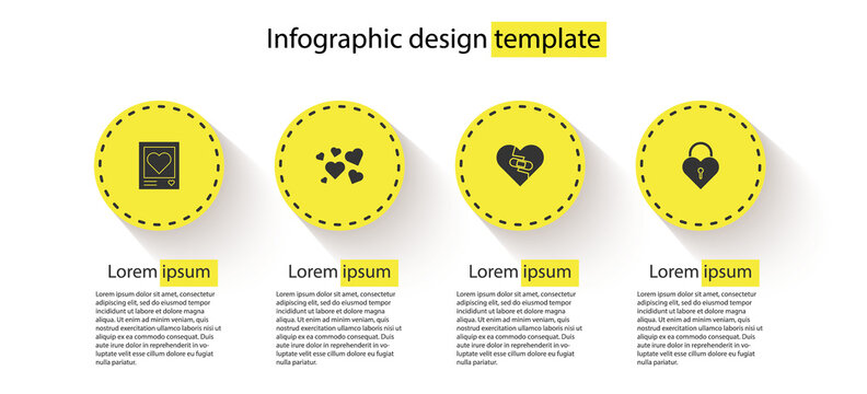 Set Photo frames and hearts, Heart, Healed broken and Castle in the shape of. Business infographic template. Vector
