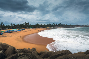 Beautiful sea shore in monsoon climate at Thengapattanam, kanyakumari district, Tamilnadu India.