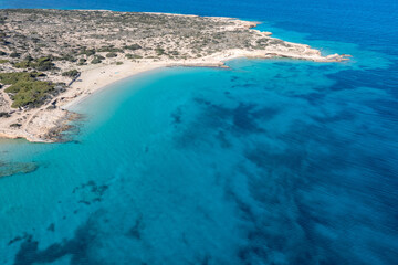 Fototapeta na wymiar Greece, Koufonisi island, sandy beach, aerial drone view
