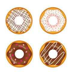 Set of realistic donuts in chocolate and white glaze with sprinkles on a white background. Vector stock illustration. 