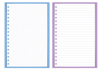 Two notebook sheets, checkered and lined. Mock up, banner. 