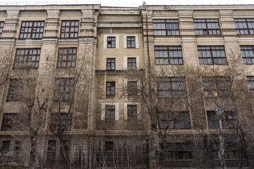 Magnitogorsk, Russia - April 28, 2021: big old house. Pushkin street.