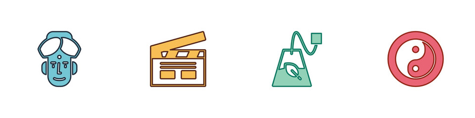 Set Indian man, Bollywood indian cinema, Tea bag and Yin Yang icon. Vector