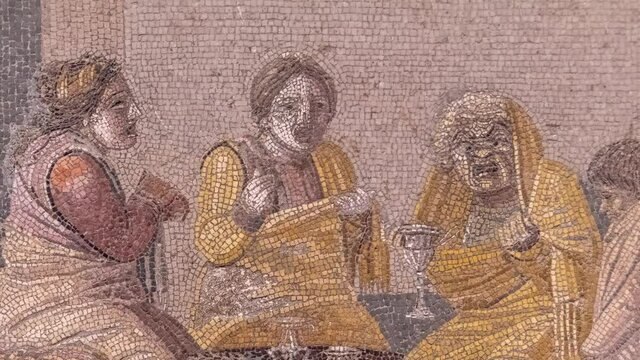 Ancient roman mosaic discovered in the ancient roman site of Pompeii, near Naples in Italy. It was completely destroyed by the eruption of Mount Vesuvius