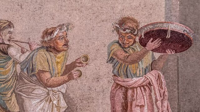 Ancient roman mosaic discovered in the ancient roman site of Pompeii, near Naples in Italy. It was completely destroyed by the eruption of Mount Vesuvius