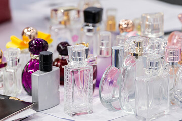 Fragrance bottles, Perfume mockup set. Different of shape , size, and color.