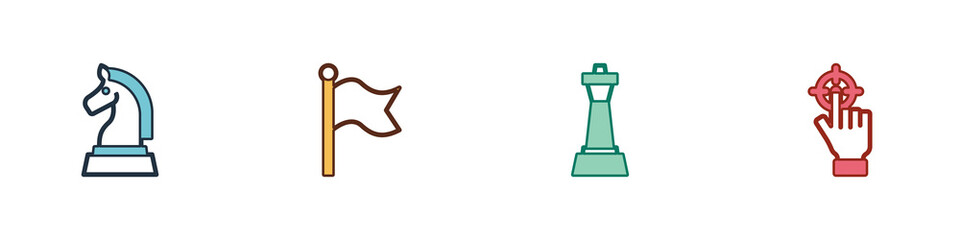 Set Chess, Flag, and Target icon. Vector