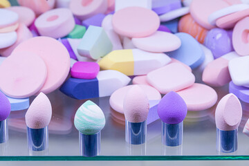 Beauty blender pile, colorful cosmetic makeup applicator sponge set and Different shape.