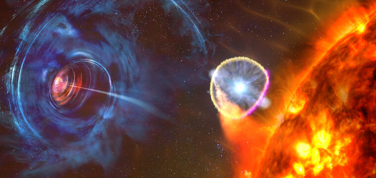 The struggle of opposites in outer space. Matter versus antimatter, star versus black hole. Cold versus hot. The elements of this image furnished by NASA.