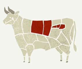 Vector beef meat poster with bull silhouette