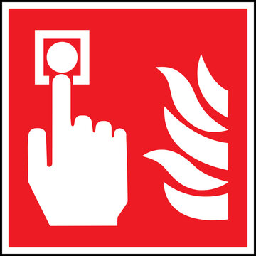Fire alarm call point sign. Safety signs and symbols.