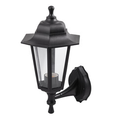 Black plastic wall garden lamp isolated on white background. Outdoor garden lamp.
