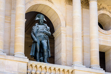 Low angle view of the statue of Napoleon Bonaparte in the Hotel des Invalides in Paris, France