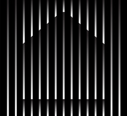 Abstract unusual house sign logo on geometric black and white gradient stripes background. Luxury stripe pattern. Vector seamless fabric texture.