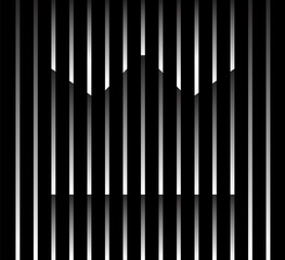 Abstract unusual crown sign logo on geometric black and white gradient stripes background. Luxury stripe pattern. Vector seamless fabric texture.