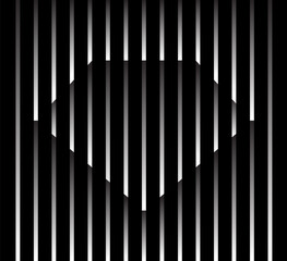 Abstract unusual gem sign logo on geometric black and white gradient stripes background. Luxury stripe pattern. Vector seamless fabric texture.