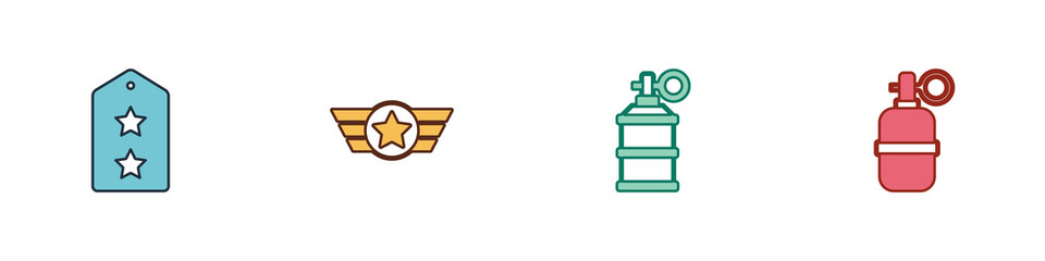 Set Military rank, Star American military, Hand smoke grenade and icon. Vector
