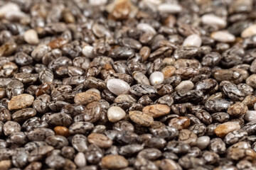 Chia seeds close-up macro selective focus. background texture
