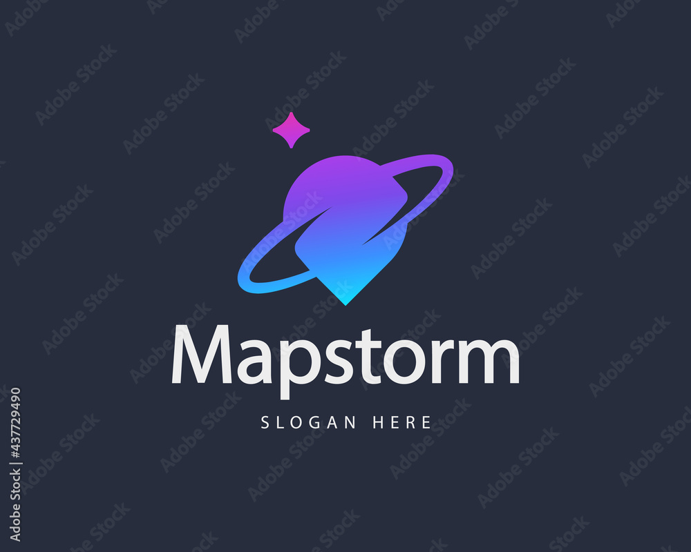 Poster abstract spin pin colorful gradient logo design template. minimalistic pointer, navigation, directio