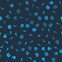 Set Nuclear explosion, M16A1 rifle, The word war and Pistol gun on seamless pattern. Vector