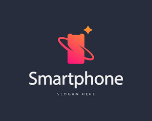 Abstract spin smartphone geometric colorful gradient logo design template. Minimalistic gadget, device, app vector sign symbol mark logotype.
