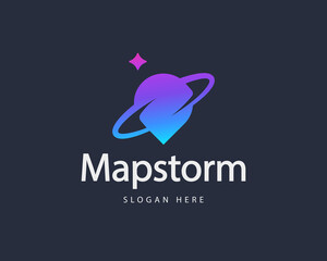 Abstract spin pin colorful gradient logo design template. Minimalistic pointer, navigation, direction vector sign symbol mark logotype.