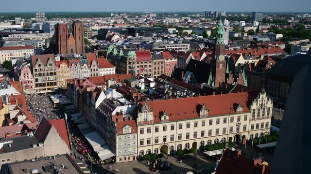 Time-lapse shot of Wroclaw Main Square, capital of Silesia region in Poland