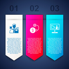 Set Employee dismissal, Debt ball chained to coin and Global economic crisis news. Business infographic template. Vector