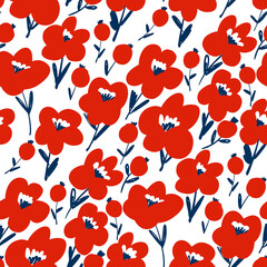 Cute abstract red poppy flower seamless pattern