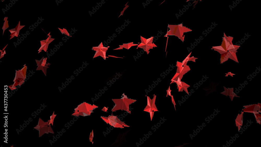 Poster abstract random flight of red stars in outer space. 4k. futuristic beautiful background. isolated bl