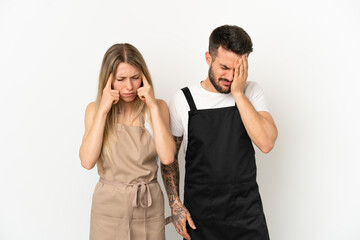 Restaurant waiter over isolated white background unhappy and frustrated with something