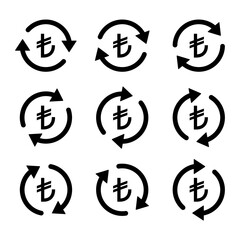 Set of turkish lira money icon, Collection of tl business sign, market economy vector illustration