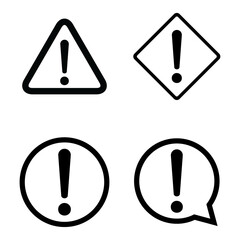 Set of hazard warning, warn symbol vector icon flat sign symbol with exclamation mark isolated on white background