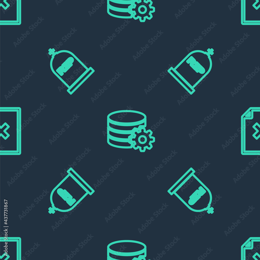 Poster set line setting database server, tombstone with rip written and delete file document on seamless pa