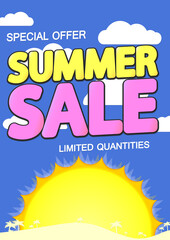 Summer Sale, discount poster design template, special offer, promotion banner, vector illustration