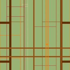 Seamless pattern of abstract stripes of vertical and horizontal brown shades on an olive background for textile.