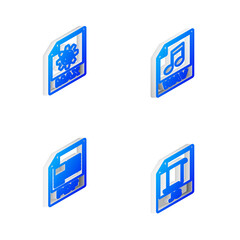 Set Isometric line WAV file document, MAX, PDF and JS icon. Vector