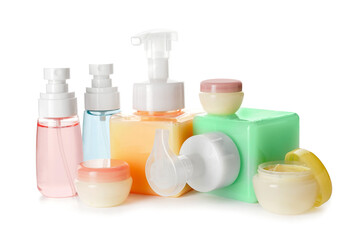 Natural cosmetic products on white background