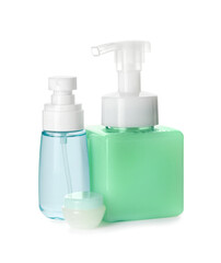 Natural cosmetic products on white background